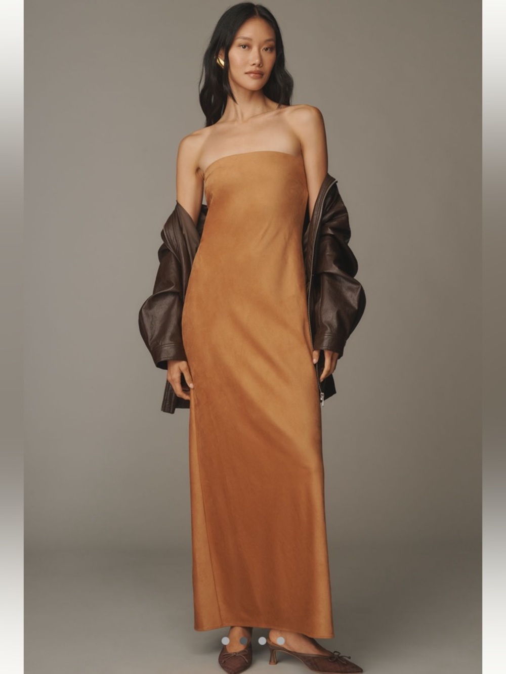 Anthropologie The Fleur Strapless Faux-Suede Maxi Slip Dress Sz M NWT